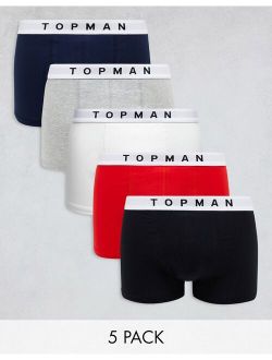 5 pack trunks in black, gray heather, navy, white and red