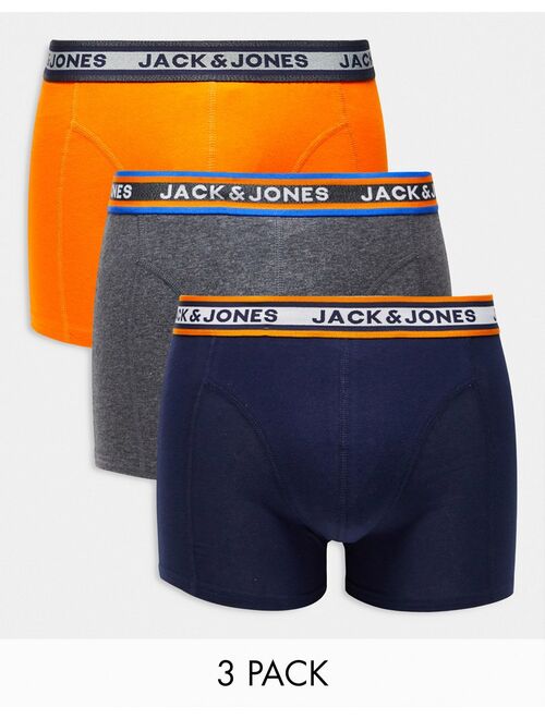 Jack & Jones 3 pack trunks in orange/navy/gray