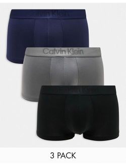 CK Black 3-pack low rise trunks in navy, charcoal and black