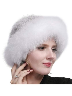 Valpeak Womens Winter Hat Knitted Mink Real Fur Hats with Fox Brim