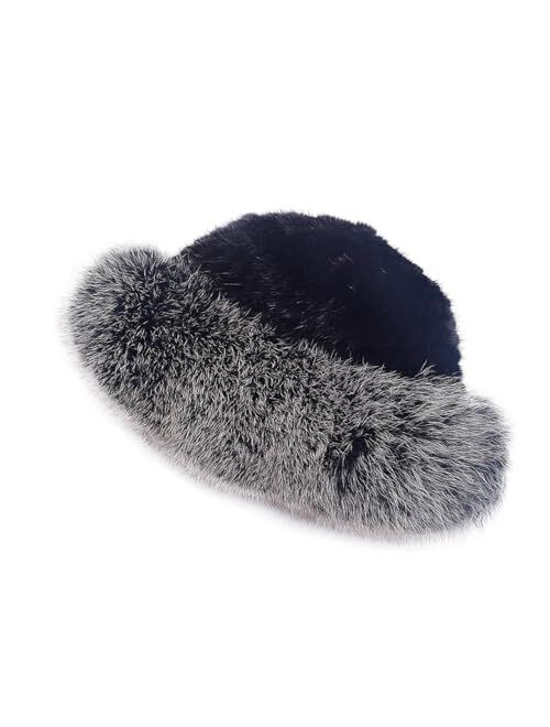 Valpeak Womens Winter Hat Knitted Mink Real Fur Hats with Fox Brim