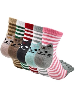 ZAKASA Womens Funny Toe Sock Cotton Five Finger Running Ankle Novelty Socks (Animal cat, US shoe 6-9)