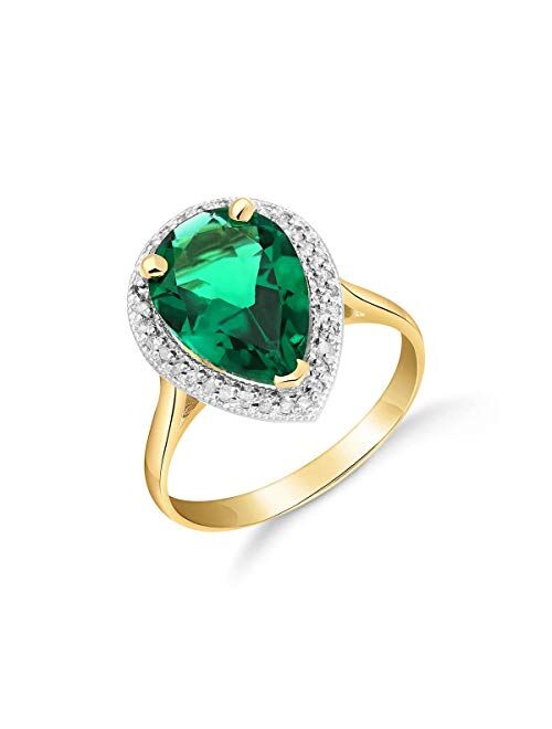 Galaxy Gold GG 3.16 Carat 14K Solid Yellow Gold Emerald with Natural Diamonds Halo Ring Brilliant Pear Tear Drop Shape Cut Round Diamonds Anniversary Engagement Promise R