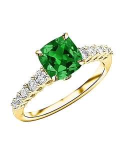 because faith is forever 0.95 Carat t.w 14K White Gold Classic Prong Set Side Stone Diamond Engagement Ring w/a 0.5 Carat Cushion Cut Green Emerald Heirloom Quality