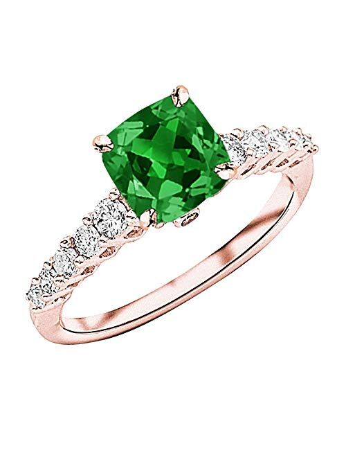 because faith is forever 0.95 Carat t.w 14K White Gold Classic Prong Set Side Stone Diamond Engagement Ring w/a 0.5 Carat Cushion Cut Green Emerald Heirloom Quality