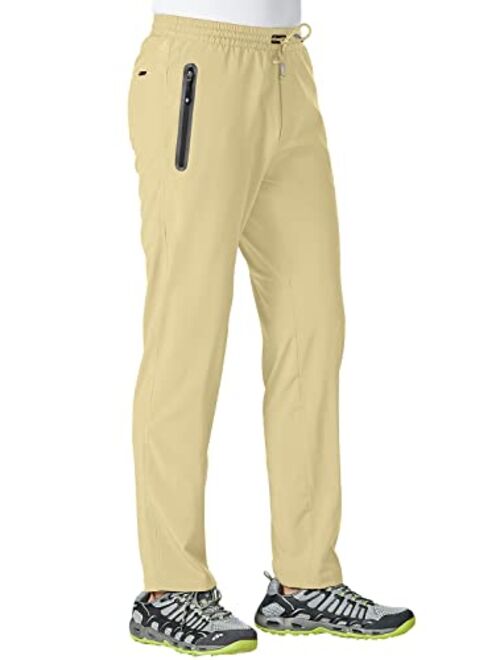 TBMPOY Men's Lightweight Hiking Travel Pants Breathable Athletic Fishing Active Joggers Zipper Pockets