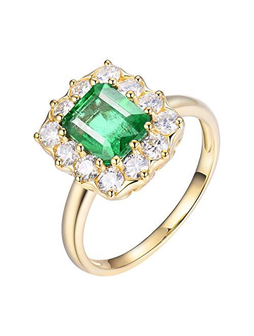 Lanmi Beautiful Natural Green Emerald Ring Solid 14K White Yellow Gold Engagement Wedding Diamonds Rings for Women Promotion