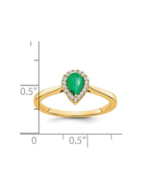 Gem And Harmony 1/2 Carat (ctw) Emerald Teardrop Ring in 14K Yellow Gold with Diamonds