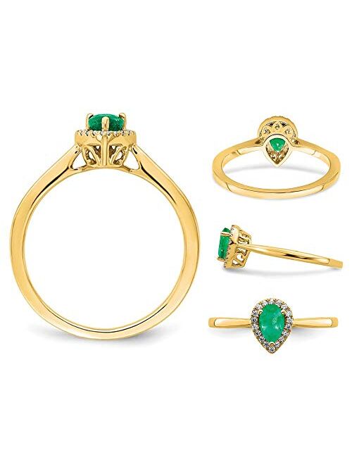 Gem And Harmony 1/2 Carat (ctw) Emerald Teardrop Ring in 14K Yellow Gold with Diamonds