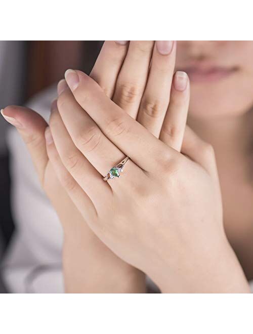 Ayoiow 18K Gold Band Dainty with Created Emerald 0.5ct Heart and Teardrop Shape Engagement Bands for Women