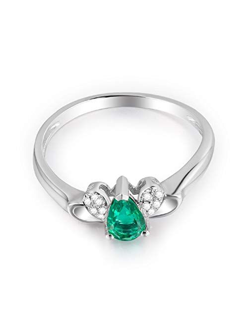 Ayoiow 18K Gold Band Dainty with Created Emerald 0.5ct Heart and Teardrop Shape Engagement Bands for Women