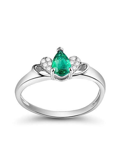 Ayoiow 18K Gold Band Dainty with Created Emerald 0.5ct Heart and Teardrop Shape Engagement Bands for Women