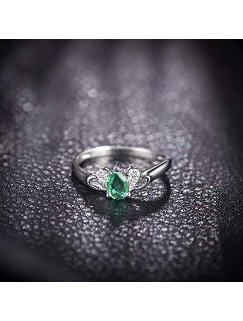 Ayoiow 18K Gold Band Dainty with Created Emerald 0.5ct Heart and Teardrop Shape Engagement Bands for Women