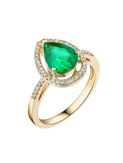 Ayoiow 18K Gold Ring Women with Created Emerald 1.5ct Hollow Teardrop Promise Rings for Gifts