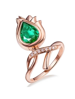 Lanmi Solid 14K Rose Gold Natural Green Emerald Diamonds Engagement Ring Wedding Rings for Ladies Women Promotion