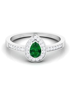 Rosec Jewels Certified Emerald Teardrop Engagement Ring for Women with Diamond Halo | AAA Quality