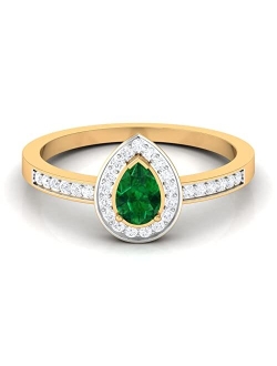 Rosec Jewels Certified Emerald Teardrop Engagement Ring for Women with Diamond Halo | AAA Quality