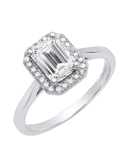 Collection 7X5 MM Emerald Cut Lab Created Gemstone & 0.10 ct Natural Round Diamond Engagement Ring |Avaialble in 10K/14K/18K Gold