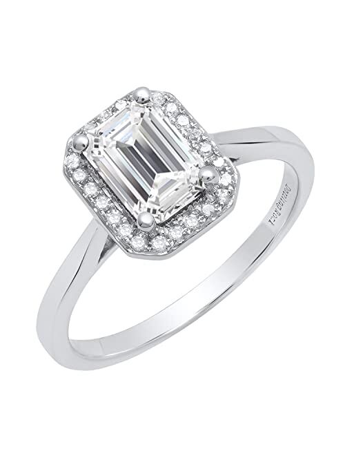 Dazzlingrock Collection 7X5 MM Emerald Cut Lab Created Gemstone & 0.10 ct Natural Round Diamond Engagement Ring |Avaialble in 10K/14K/18K Gold