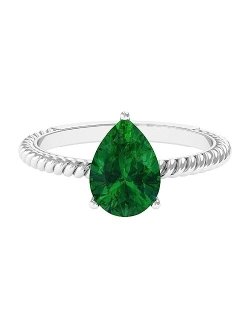 Rosec Jewels Created Emerald Teardrop Solitaire Ring | Twisted Rope Birthday Jewelry Gift for Girlfriend | AAAA Quality