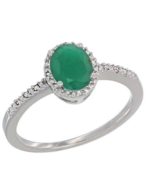 Silver City Jewelry 14K White Gold Diamond Natural Emerald Engagement Ring Oval 7x5 mm, Sizes 5-10