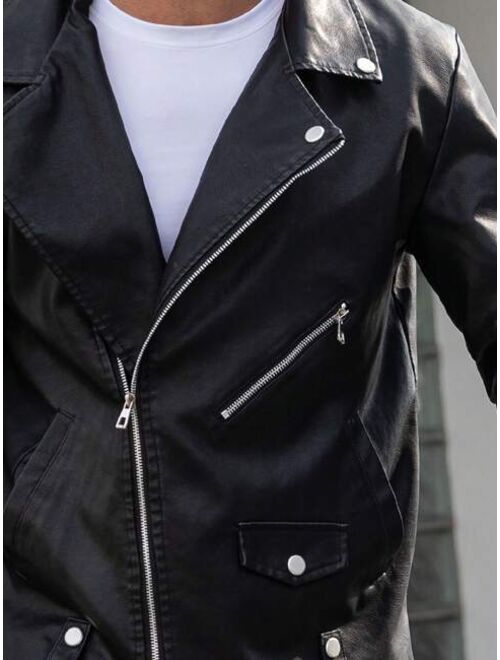 Manfinity LEGND Men Zip Up PU Leather Moto Jacket