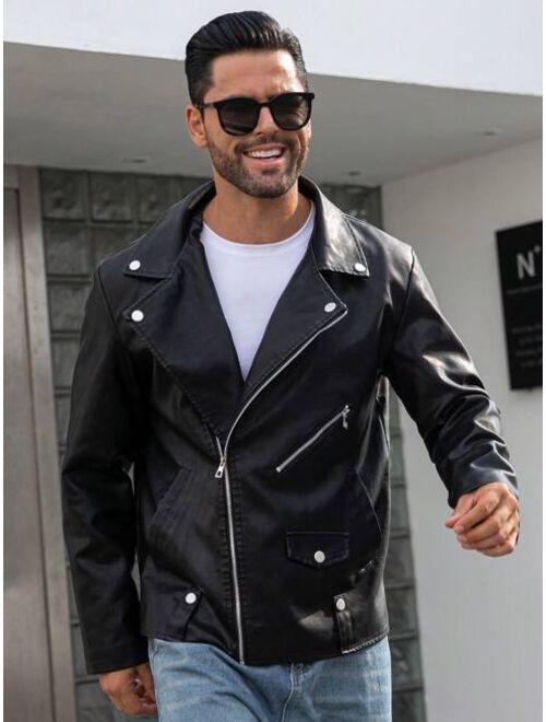 Manfinity LEGND Men Zip Up PU Leather Moto Jacket