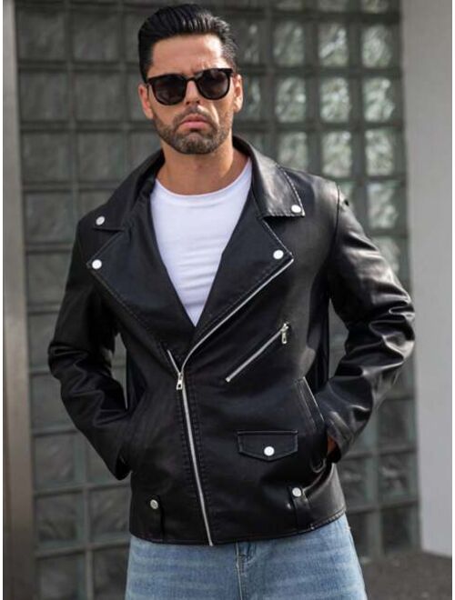 Manfinity LEGND Men Zip Up PU Leather Moto Jacket