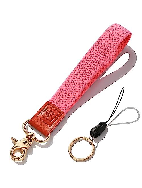 PikPok Mart Wristlet Keychain Lanyard, Stretchy Wrist Lanyard for Keys, Elastic Braided Key Chain Strap ID Badge Wallet Holder