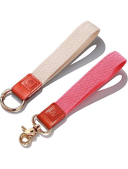 PikPok Mart Wristlet Keychain Lanyard, Stretchy Wrist Lanyard for Keys, Elastic Braided Key Chain Strap ID Badge Wallet Holder