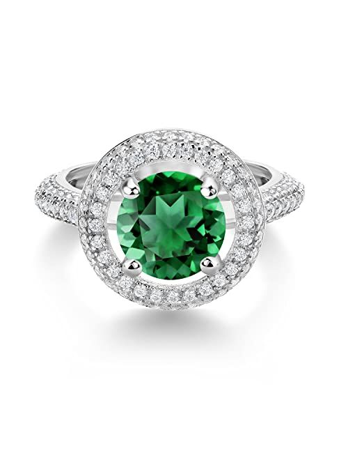 Gem Stone King 925 Sterling Silver Nano Emerald and White Moissanite Ring For Women (2.32 Cttw, Available In Size 5, 6, 7, 8, 9)