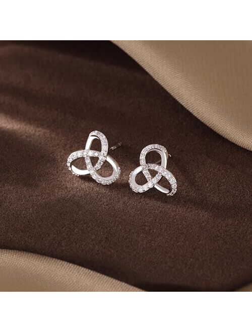 Reffeer Solid 925 Sterling Silver Clover Flower Stud Earrings for Women Girls CZ Flower Stud Earrings