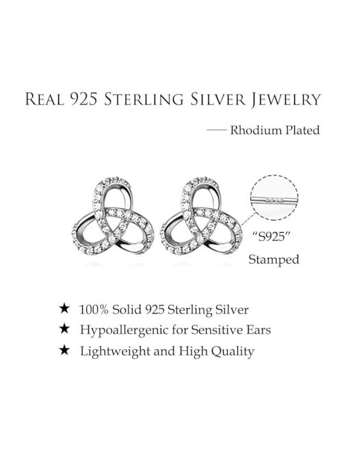 Reffeer Solid 925 Sterling Silver Clover Flower Stud Earrings for Women Girls CZ Flower Stud Earrings