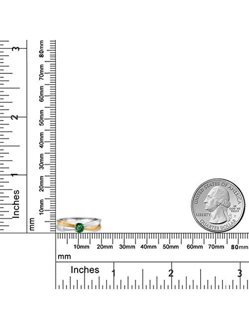 Gem Stone King 925 Silver and 10K Yellow Gold Green Nano Emerald Solitaire Engagement Ring For Women (0.30 Cttw, Round 4MM, Gemstone Birthstone, Available In Size 5, 6, 7