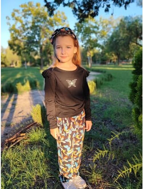 Arshiner Toddler Girl Fall Outfits Ruffle Tops And Floral Pants Set With Headband Kids Girls Joggers Outfit 3T-12Y