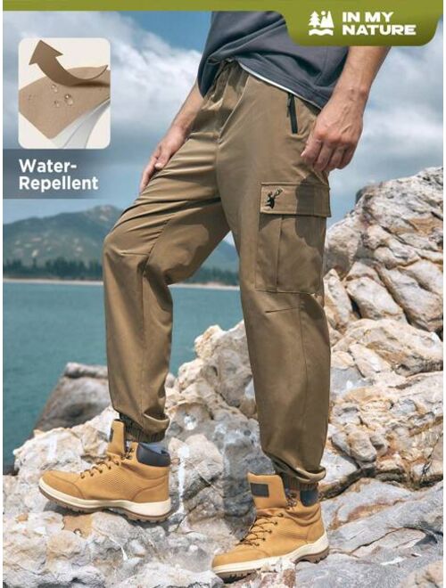 In My Nature Men Deer Embroidery Flap Pocket Side Drawstring Waist Cargo Outdoor Pants