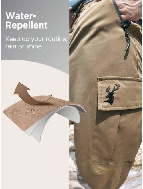 In My Nature Men Deer Embroidery Flap Pocket Side Drawstring Waist Cargo Outdoor Pants