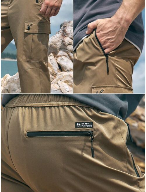 In My Nature Men Deer Embroidery Flap Pocket Side Drawstring Waist Cargo Outdoor Pants