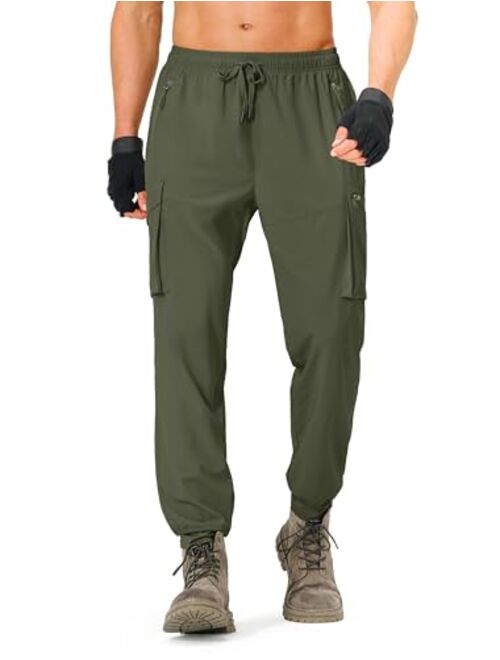 S Spowind Men's Hiking Pants Cargo Lightweight Quick Dry Elastic Waist Travel Joggers with Zipper Pockets Water Resistant