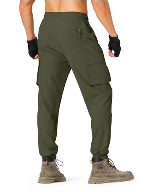 S Spowind Men's Hiking Pants Cargo Lightweight Quick Dry Elastic Waist Travel Joggers with Zipper Pockets Water Resistant