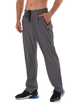 AIRIKE Men's Elastic Waist Hiking Pants Water Resistant Quick-Dry Lightweight Outdoor Sweatpants with Zipper Pockets