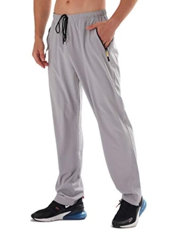 AIRIKE Men's Elastic Waist Hiking Pants Water Resistant Quick-Dry Lightweight Outdoor Sweatpants with Zipper Pockets