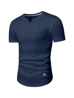 JMIERR Mens Muscle Slim T Shirt V-Neck Longline Henley Shirt Gym Workout Athletic Tee Shirts