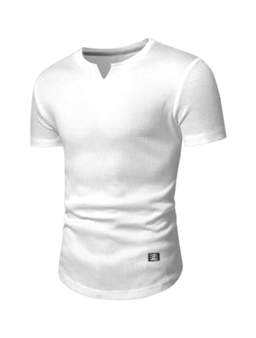 JMIERR Mens Muscle Slim T Shirt V-Neck Longline Henley Shirt Gym Workout Athletic Tee Shirts