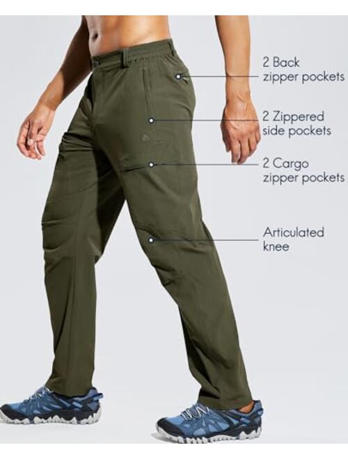 Haimont Men's Hiking Pants with 6 Zip Pockets Nylon Quick Dry Lightweight Outdoor Travel Cargo Pants, Water Resistant