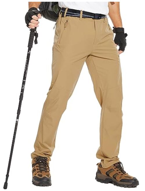 NOUKOW Men's Outdoor Hiking Pants Quick Dry Lightweight Waterproof Work Pants for Men Stretch 6 Zip Pockets and Belt