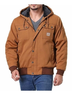 Men's Relaxed Fit Utility Coat Workwear Fleece Lined Multiple Pockets Waterproof Winter Hooded Jacket