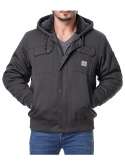 Men's Relaxed Fit Utility Coat Workwear Fleece Lined Multiple Pockets Waterproof Winter Hooded Jacket