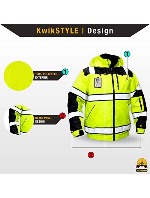 KwikSafety ENFORCER, UNIVERSE & MARSHAL Safety Jacket [ID Pocket & Foldable Hood] Class 3 ANSI Tested OSHA Compliant