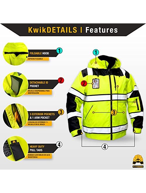 KwikSafety ENFORCER, UNIVERSE & MARSHAL Safety Jacket [ID Pocket & Foldable Hood] Class 3 ANSI Tested OSHA Compliant